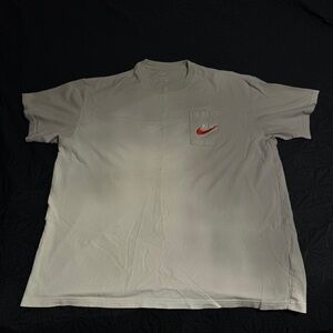 Nike Men's Cream Crewneck Pocket Tee with Red Swoosh